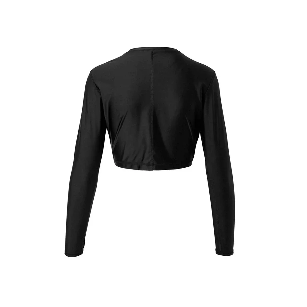 UV Skinz Womens Black Active Swim Shrug UPF 50+ Cropped Rash Guard Zip Front S